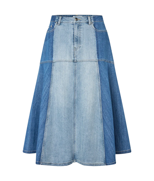 Lorindas Denim Skirt With Colour Block Details - Blue Mix