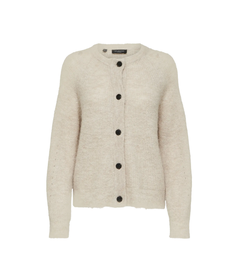Wool-Blend Knitted Cardigan - Beige