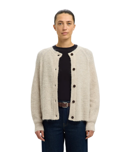 Wool-Blend Knitted Cardigan - Beige