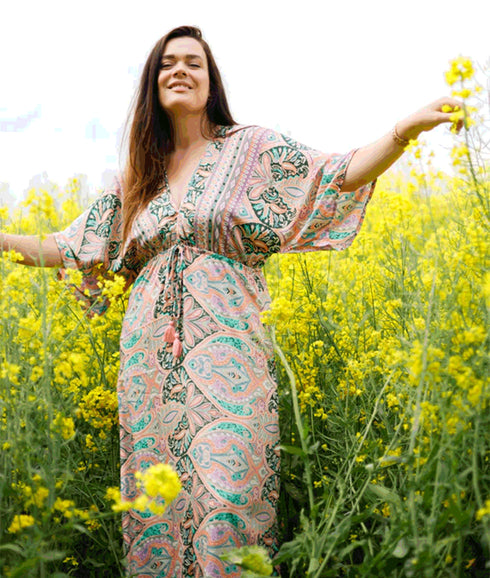 Luna Double V-neck Dress Blush Green - Multi