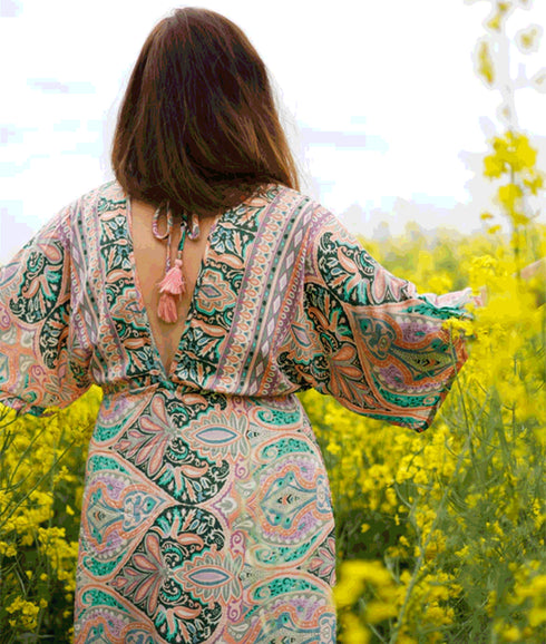 Luna Double V-neck Dress Blush Green - Multi