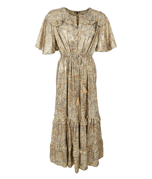 Luna Long Flared Dress - Gold