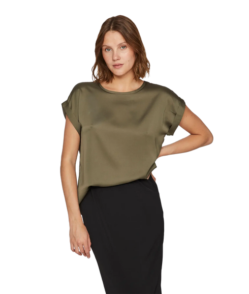 Ellette S/S Satin Top - Dusty Olive