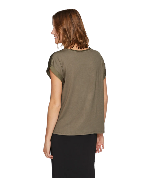 Ellette S/S Satin Top - Dusty Olive
