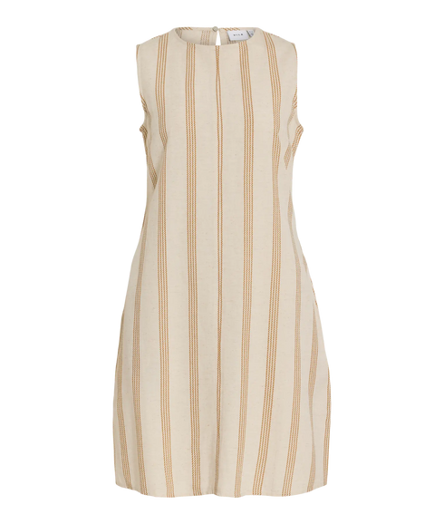 Prisilla Print O-Neck S/L Short Dress - Natural/Melan Wood