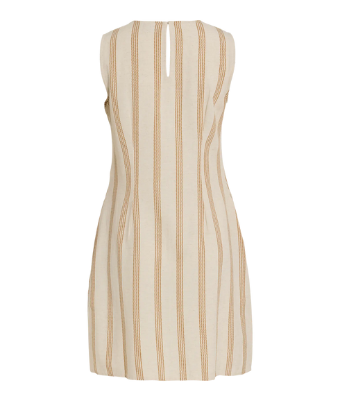 Prisilla Print O-Neck S/L Short Dress - Natural/Melan Wood
