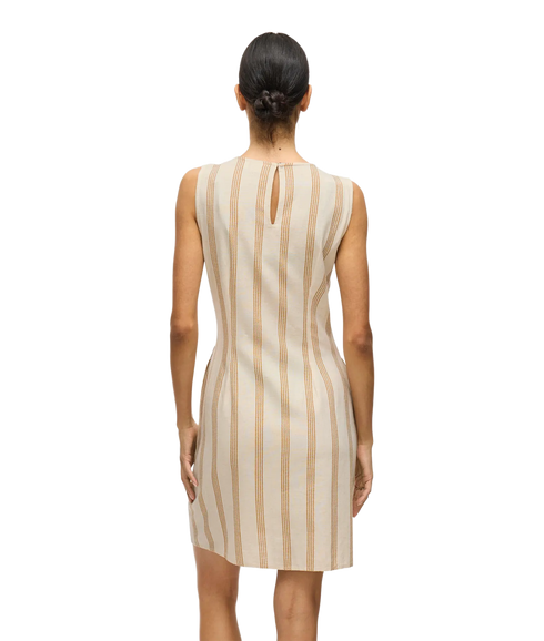 Prisilla Print O-Neck S/L Short Dress - Natural/Melan Wood