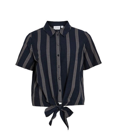 Prisilla Print S/S Knot Shirt/1 - Navy Blazer Feather Gray