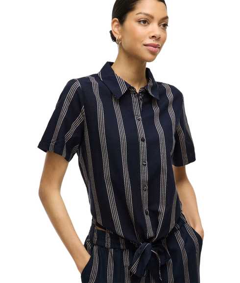 Prisilla Print S/S Knot Shirt/1 - Navy Blazer Feather Gray
