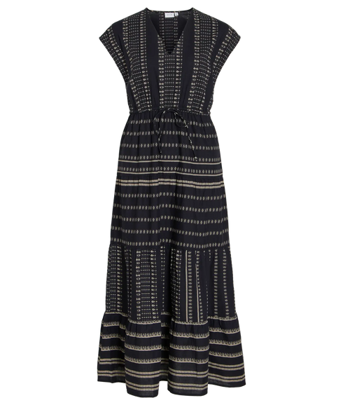 Savila V-Neck S/L Ancle Dress - Black Beauty