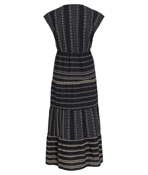 Savila V-Neck S/L Ancle Dress - Black Beauty