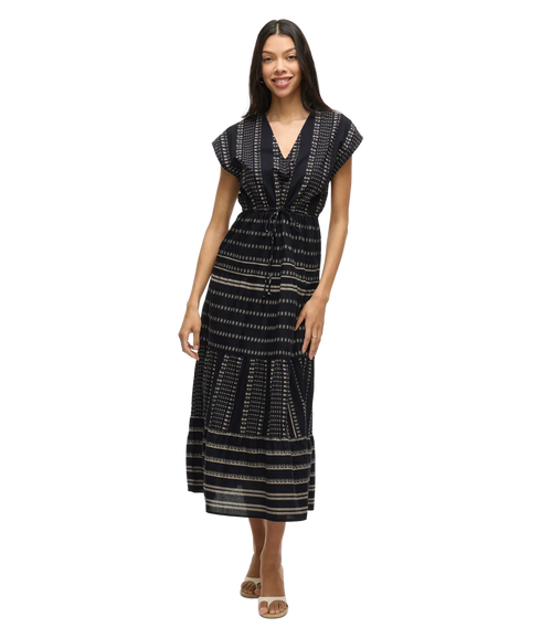 Savila V-Neck S/L Ancle Dress - Black Beauty