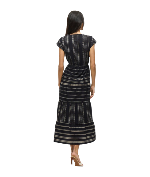 Savila V-Neck S/L Ancle Dress - Black Beauty