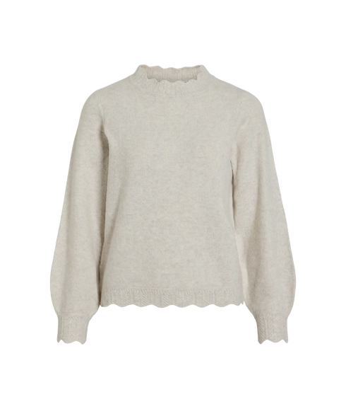 Nikolina O-Neck L/S Knit Top - - Super Light Natural Melan