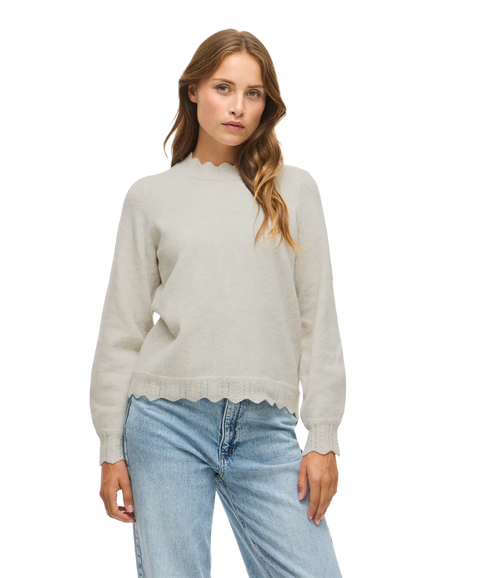 Nikolina O-Neck L/S Knit Top - - Super Light Natural Melan