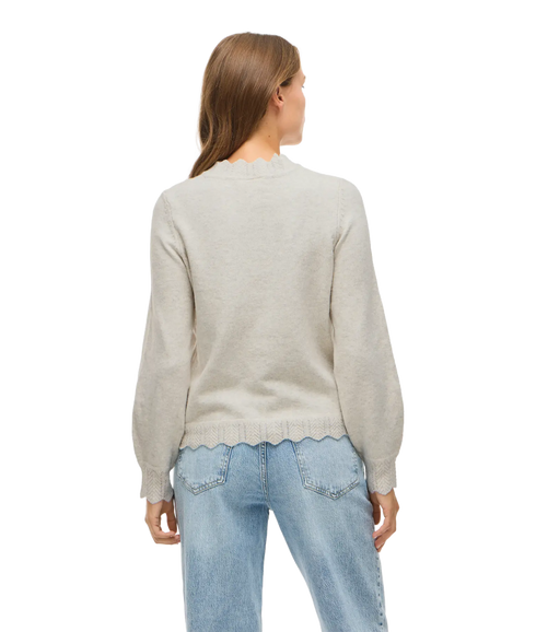 Nikolina O-Neck L/S Knit Top - - Super Light Natural Melan