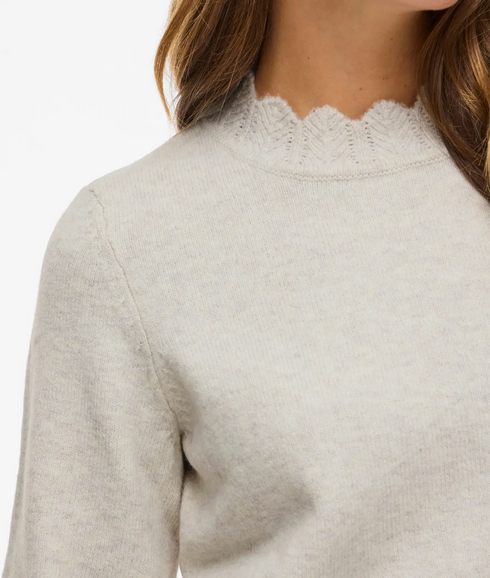 Nikolina O-Neck L/S Knit Top - - Super Light Natural Melan