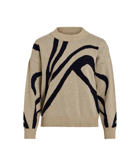 Tif Jacquard L/S Knit Top - Natural Melange Black/Animal