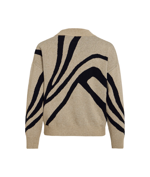 Tif Jacquard L/S Knit Top - Natural Melange Black/Animal