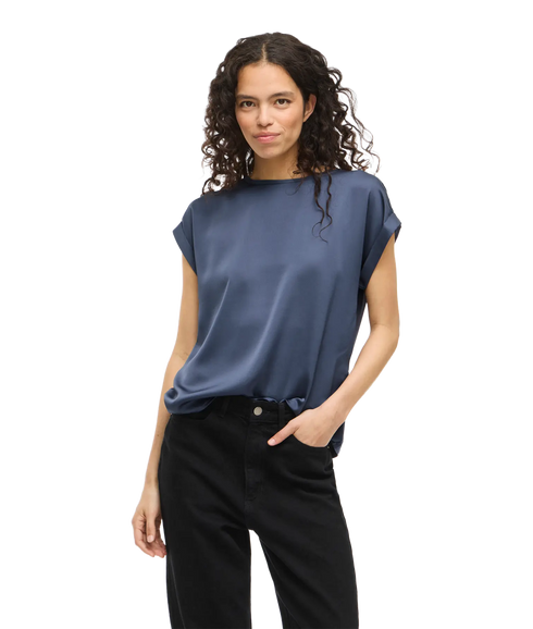 Ellette S/S Satin Top - Vintage Indigo