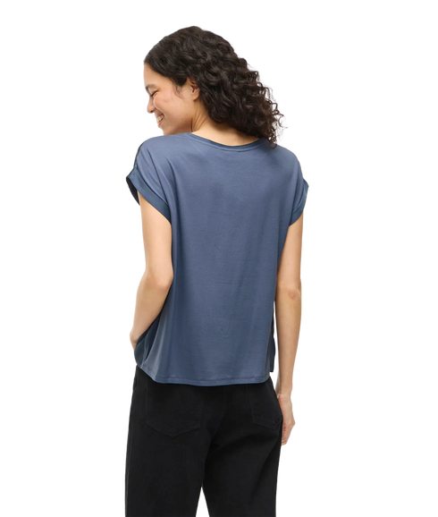 Ellette S/S Satin Top - Vintage Indigo