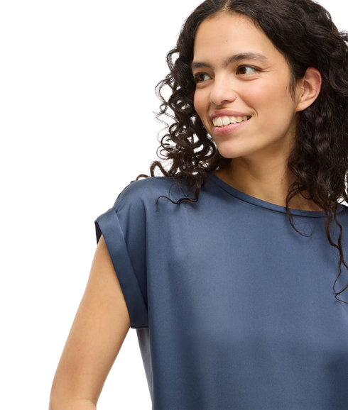 Ellette S/S Satin Top - Vintage Indigo