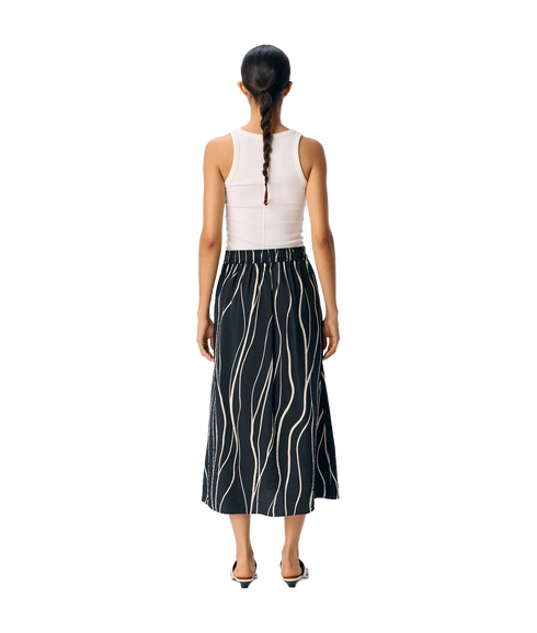 Jacira Mw Skirt - Black Sandshell Wavy Lines