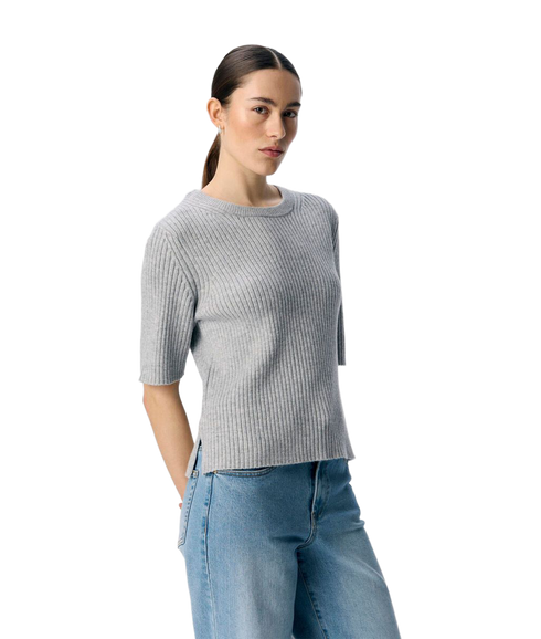 Elva 2/4 Re O-Neck Knit - Grey