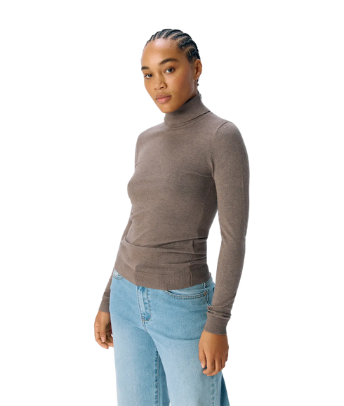Thess L/S Rollneck Knit Pullover - Morel Melange
