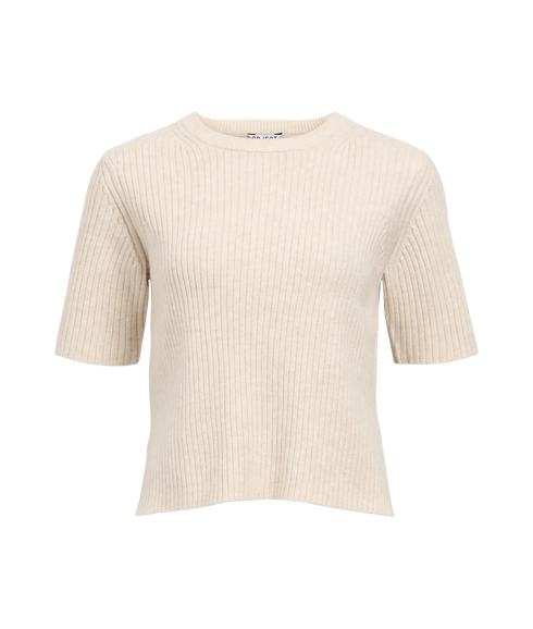 Elva 2/4 Re O-Neck Knit - Humus White Sand Melange