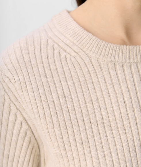 Elva 2/4 Re O-Neck Knit - Humus White Sand Melange