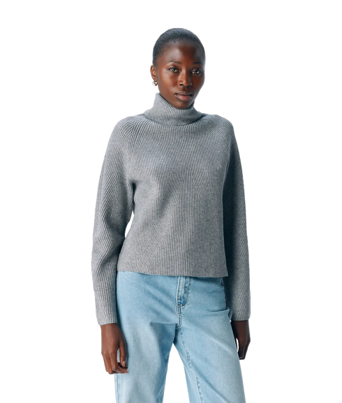 Viola Ls Lo Rollneck Knit - Medium Grey Melange