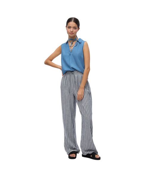 Harper Sl Collar Short Tencel Top Ga - Blue