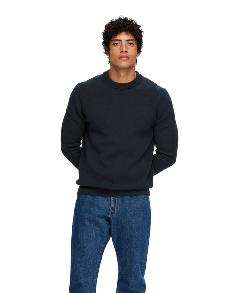 Dane Ls Knit Structure Crew Neck - Blue