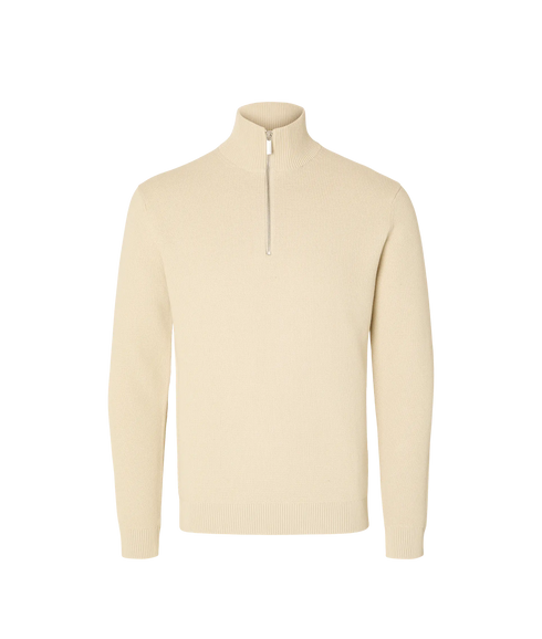 Dane Ls Knit Structure Half Zip - Oatmeal