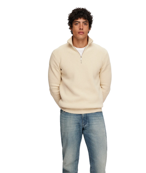Dane Ls Knit Structure Half Zip - Oatmeal