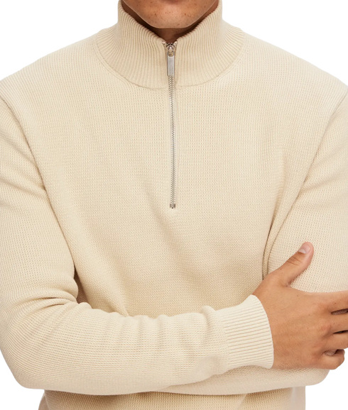 Dane Ls Knit Structure Half Zip - Oatmeal