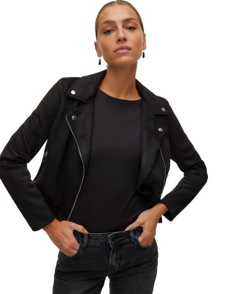 Jose Short Faux Suede Jacket - Black