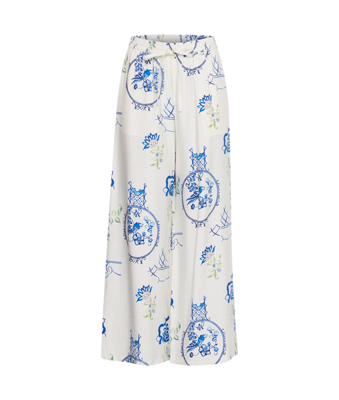 Lucie Relaxed Fit Printed Trouser - Big Scale Tile White