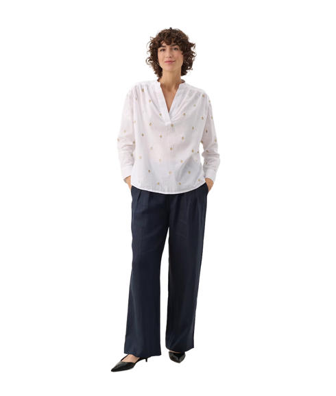 Natale Blouse - Bright White Gold Embroidery