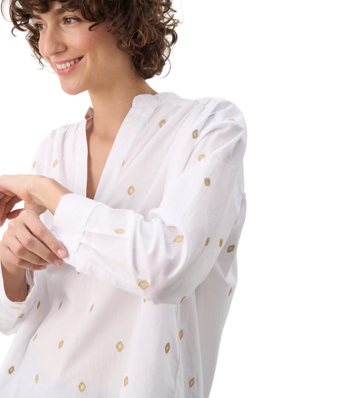 Natale Blouse - Bright White Gold Embroidery