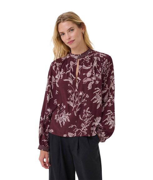 Shiroma Blouse - Tawny Port Botanical Print