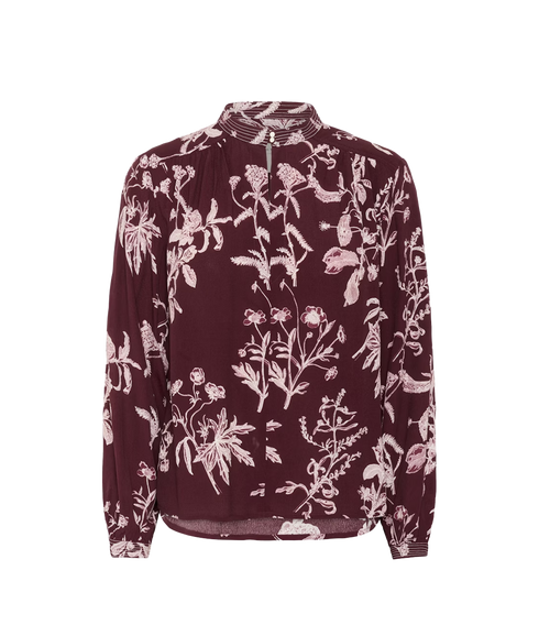 Shiroma Blouse - Tawny Port Botanical Print