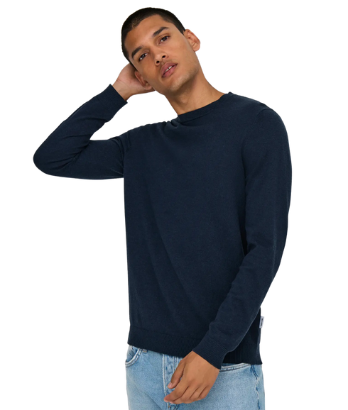Loui Reg 12 Mel Crew Knit Noos - Dress Blues Melange