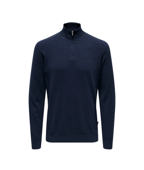 Loui Reg 12 Mel Half Zip Knit Noos - Dress Blues Melange