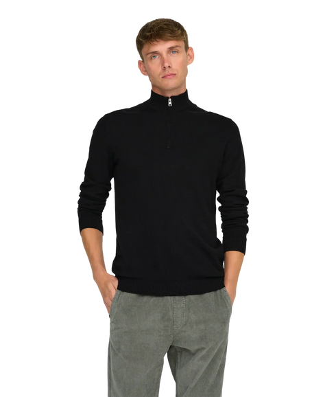 Loui Reg 12 Mel Half Zip Knit - Black