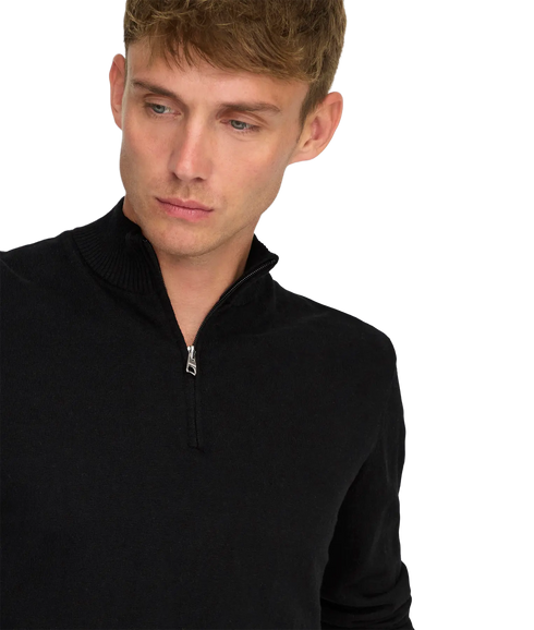 Loui Reg 12 Mel Half Zip Knit - Black