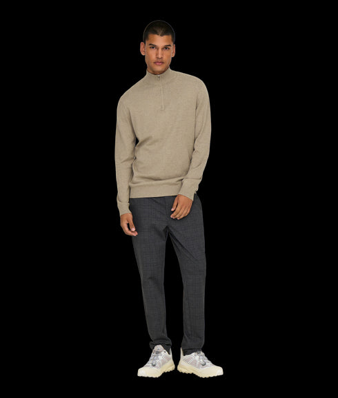 Loui Reg 12 Mel Half Zip Knit Noos - Desert Taupe Melange