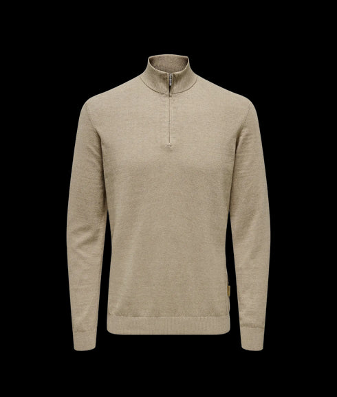 Loui Reg 12 Mel Half Zip Knit Noos - Desert Taupe Melange