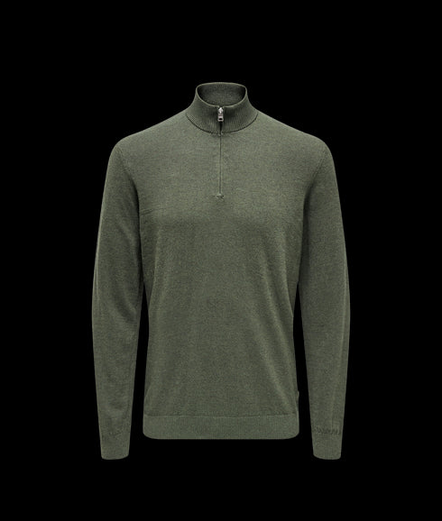Loui Reg 12 Mel Half Zip Knit - Castor Gray Melange